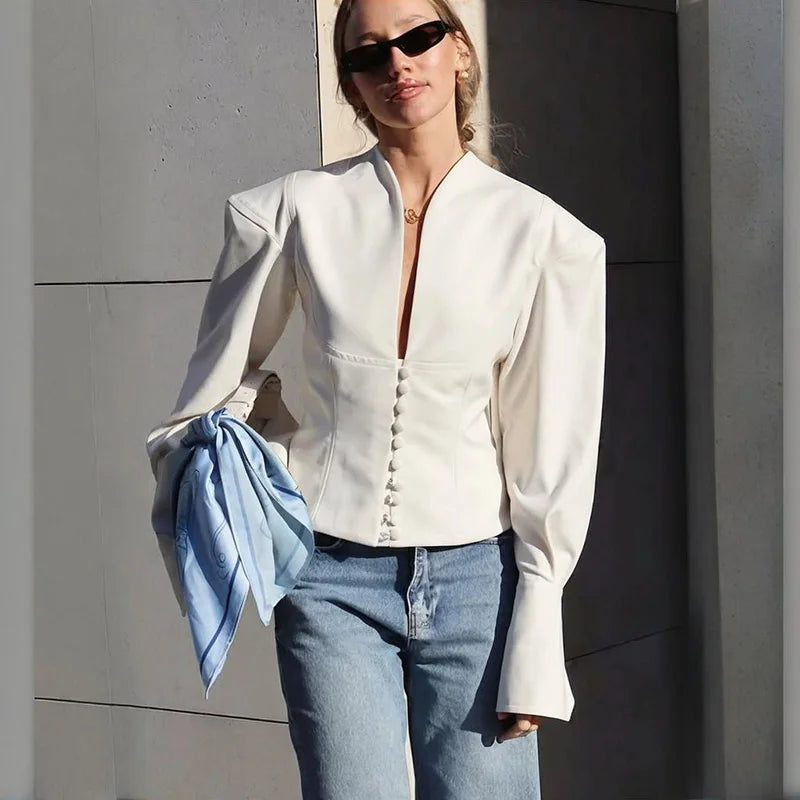 Korte Getailleerde Blazer met V-Hals