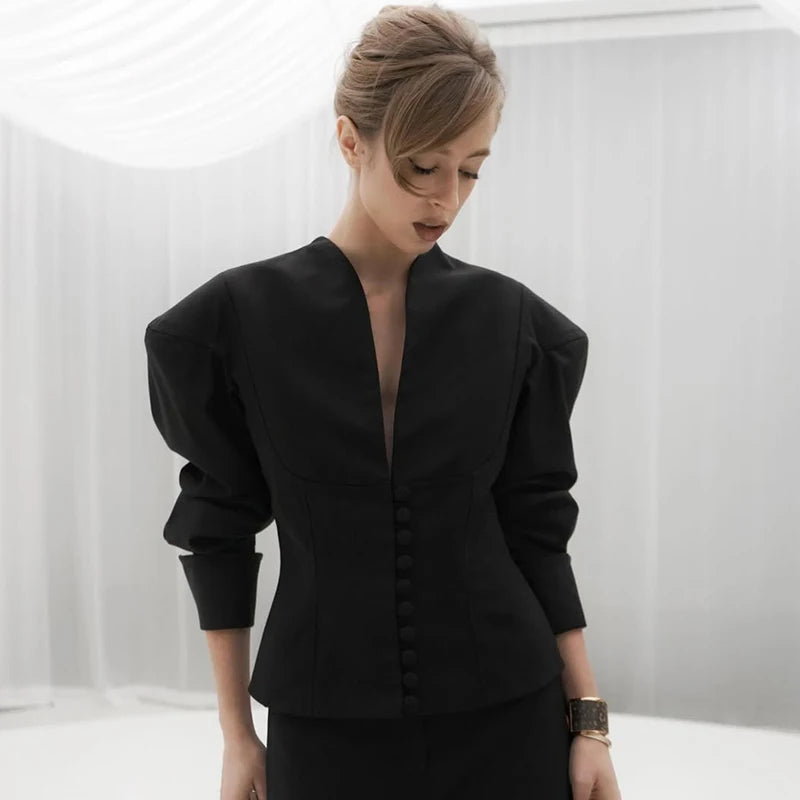 Korte Getailleerde Blazer met V-Hals