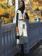 Witte V-Hals Crop Top & Plissé Midi Rok Set