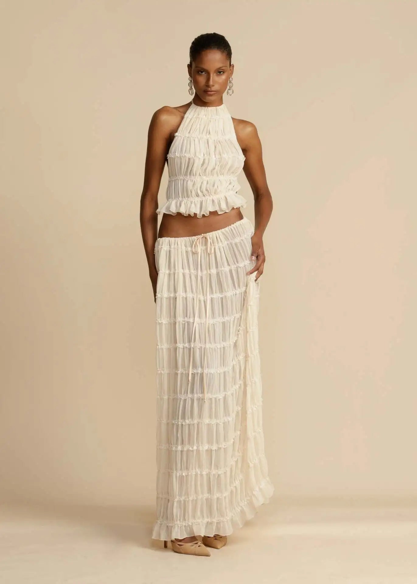 Bohemian 2-Delige Dames Set – Haltertop & Maxi Rok