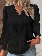 Casual Top met V-Hals, Lange Mouwen en Kant