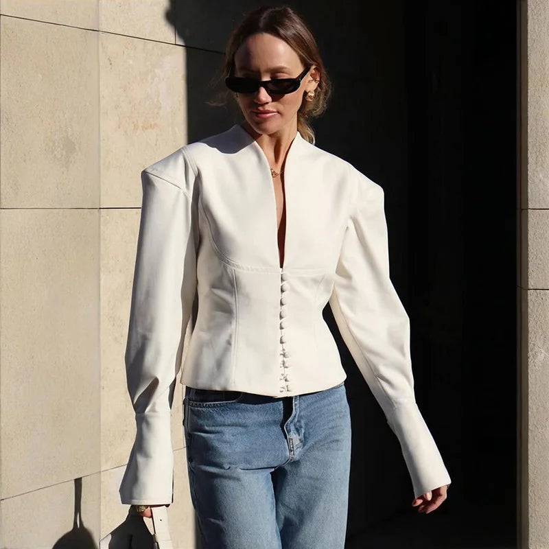 Korte Getailleerde Blazer met V-Hals