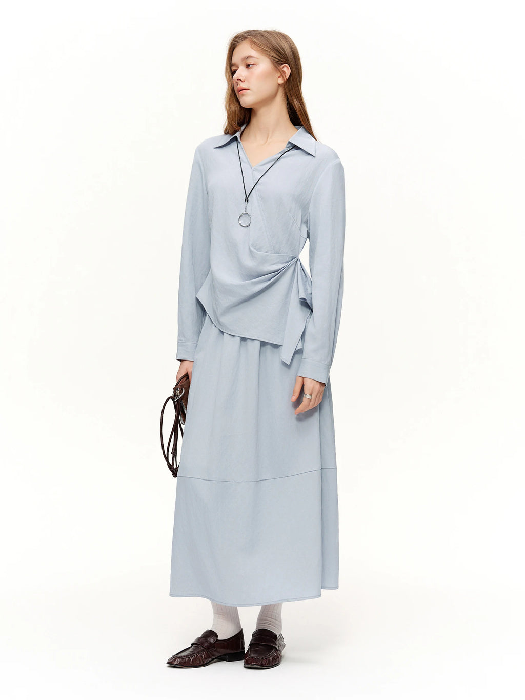 V-Hals Shirt & High Waist Rok Set