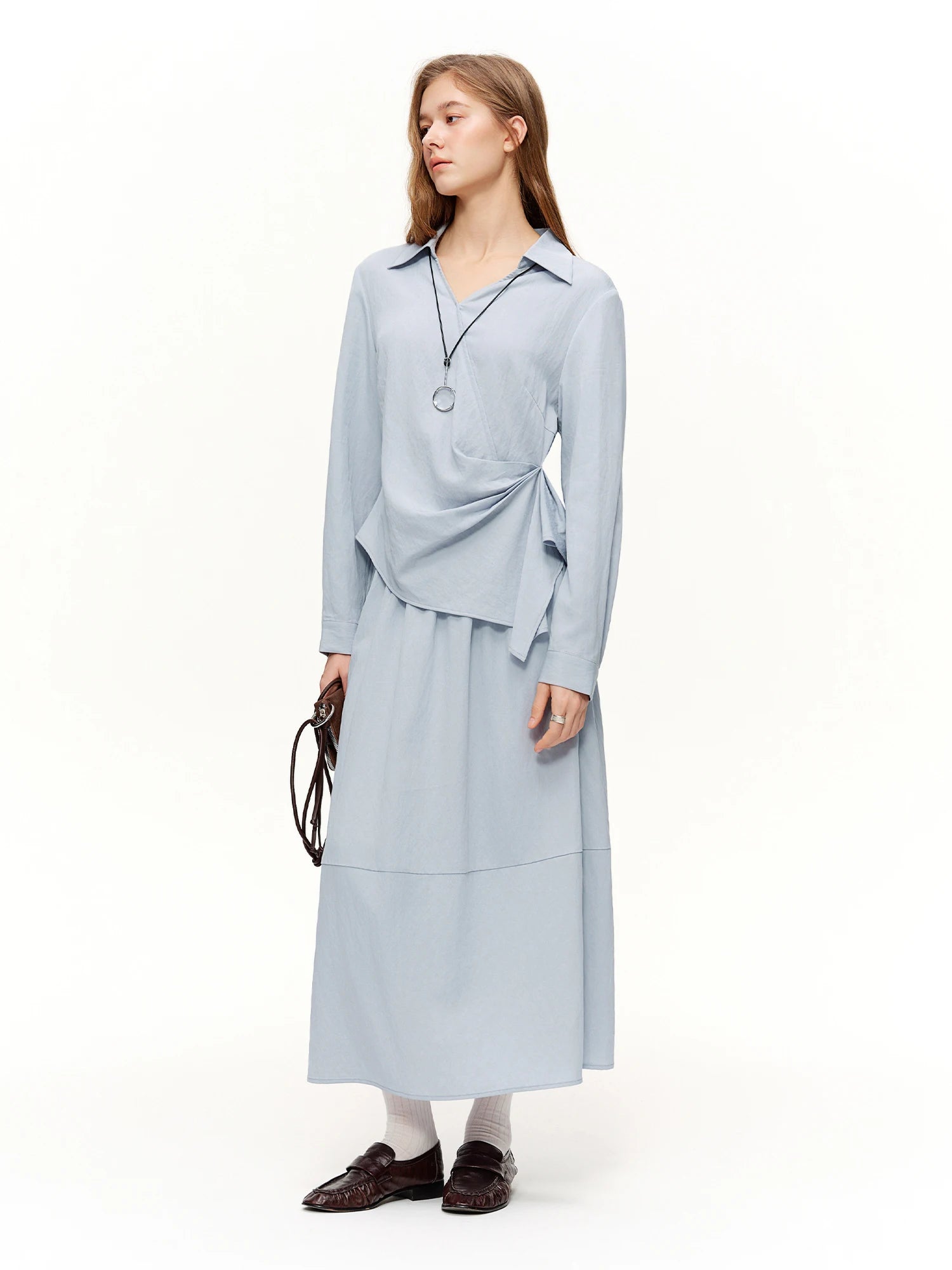 V-Hals Shirt & High Waist Rok Set