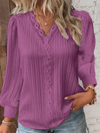 Casual Top met V-Hals, Lange Mouwen en Kant