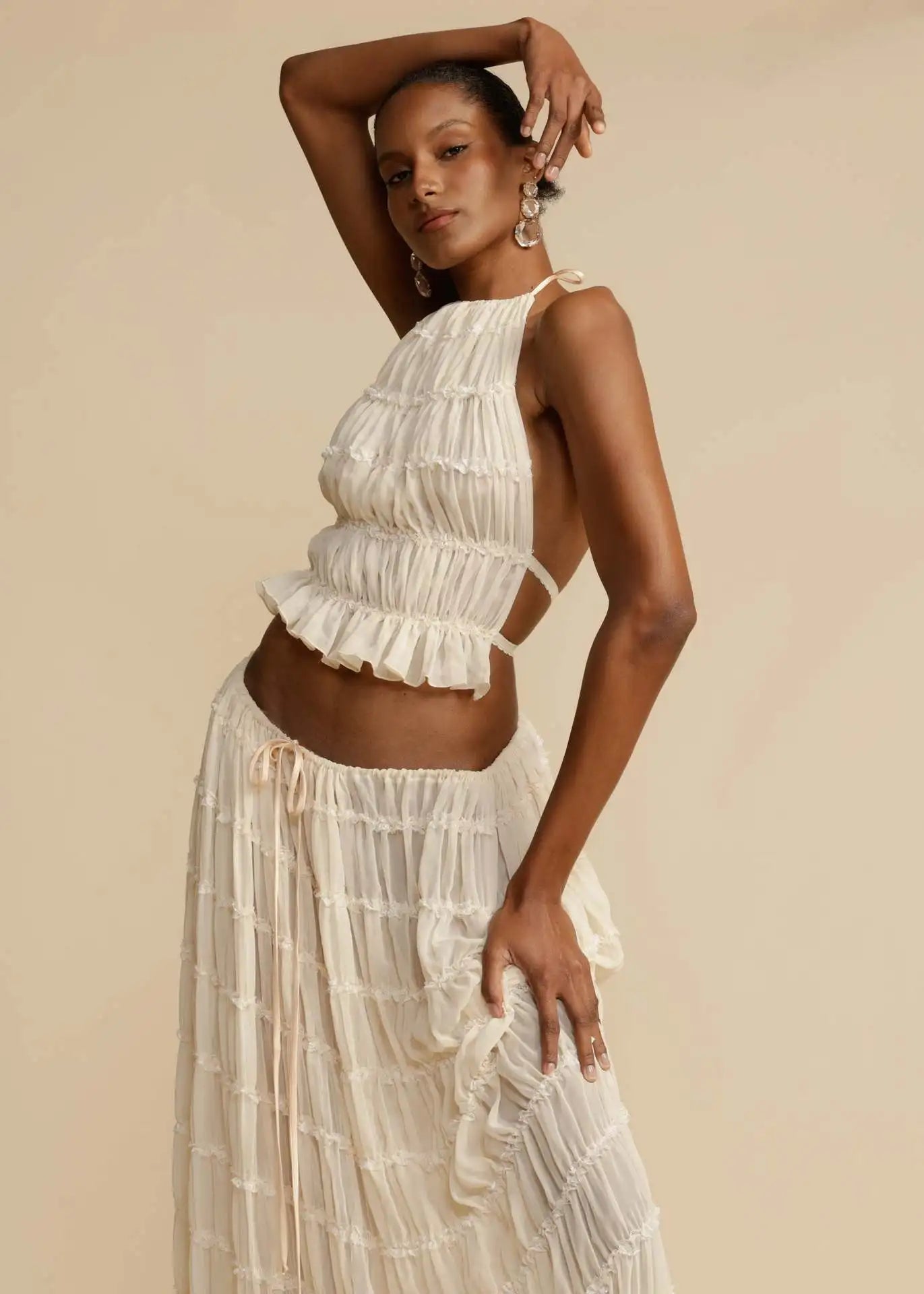 Bohemian 2-Delige Dames Set – Haltertop & Maxi Rok