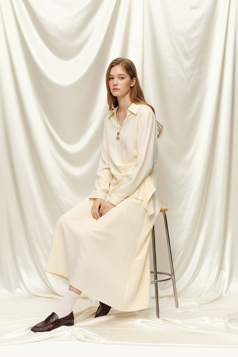 V-Hals Shirt & High Waist Rok Set