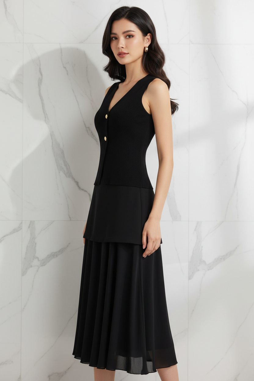 Rode V-Hals Top & High Waist Rok Set