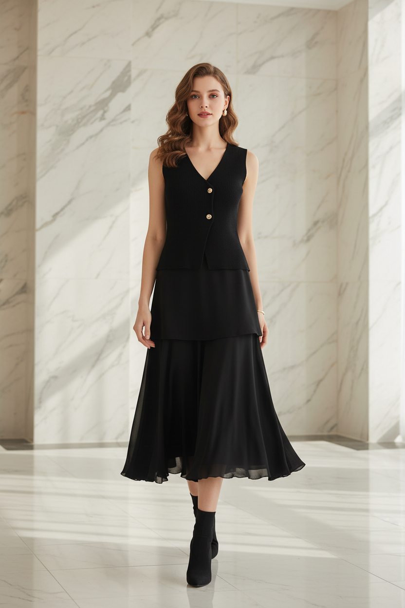 Rode V-Hals Top & High Waist Rok Set