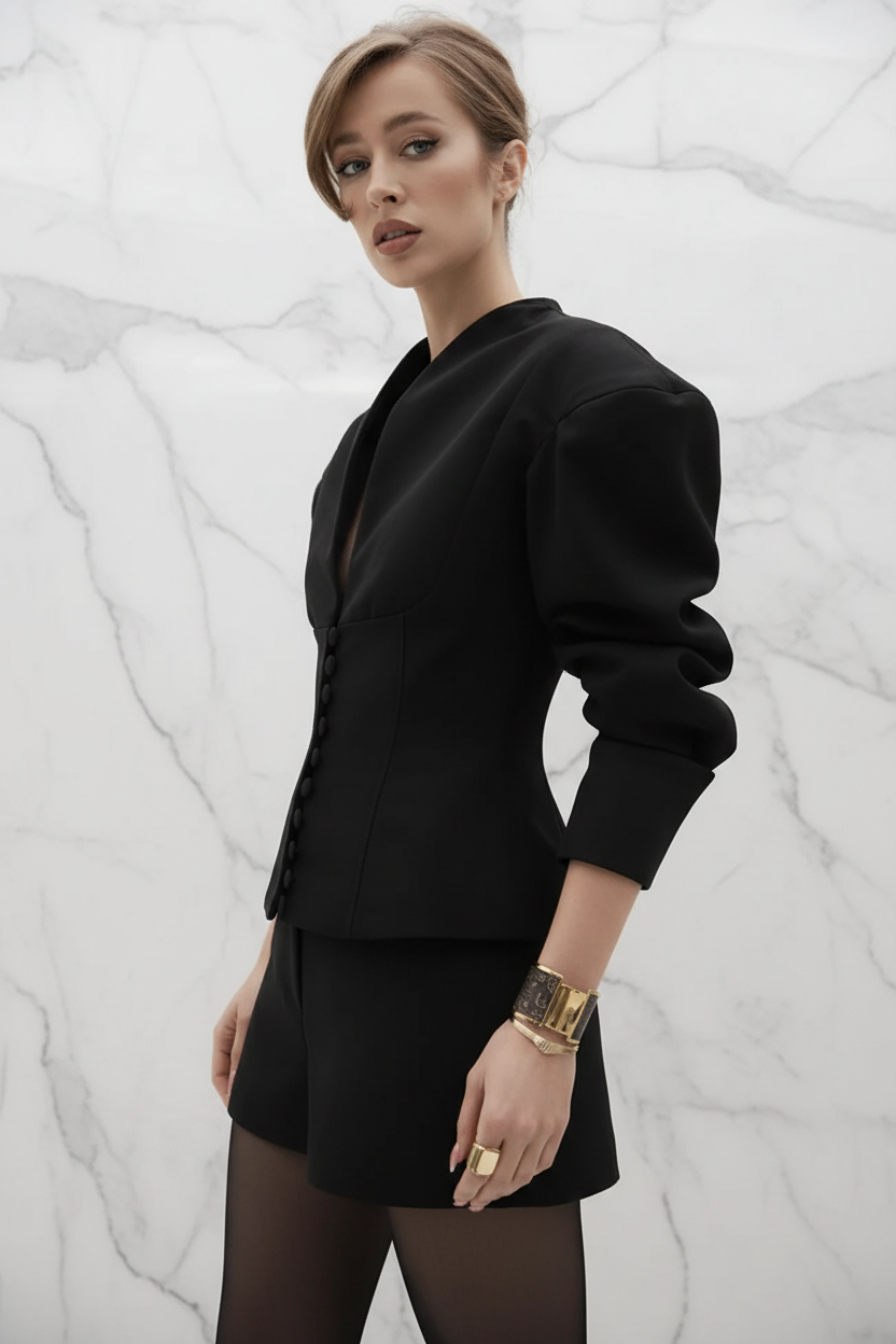 Korte Getailleerde Blazer met V-Hals
