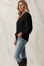 Casual Top met V-Hals, Lange Mouwen en Kant