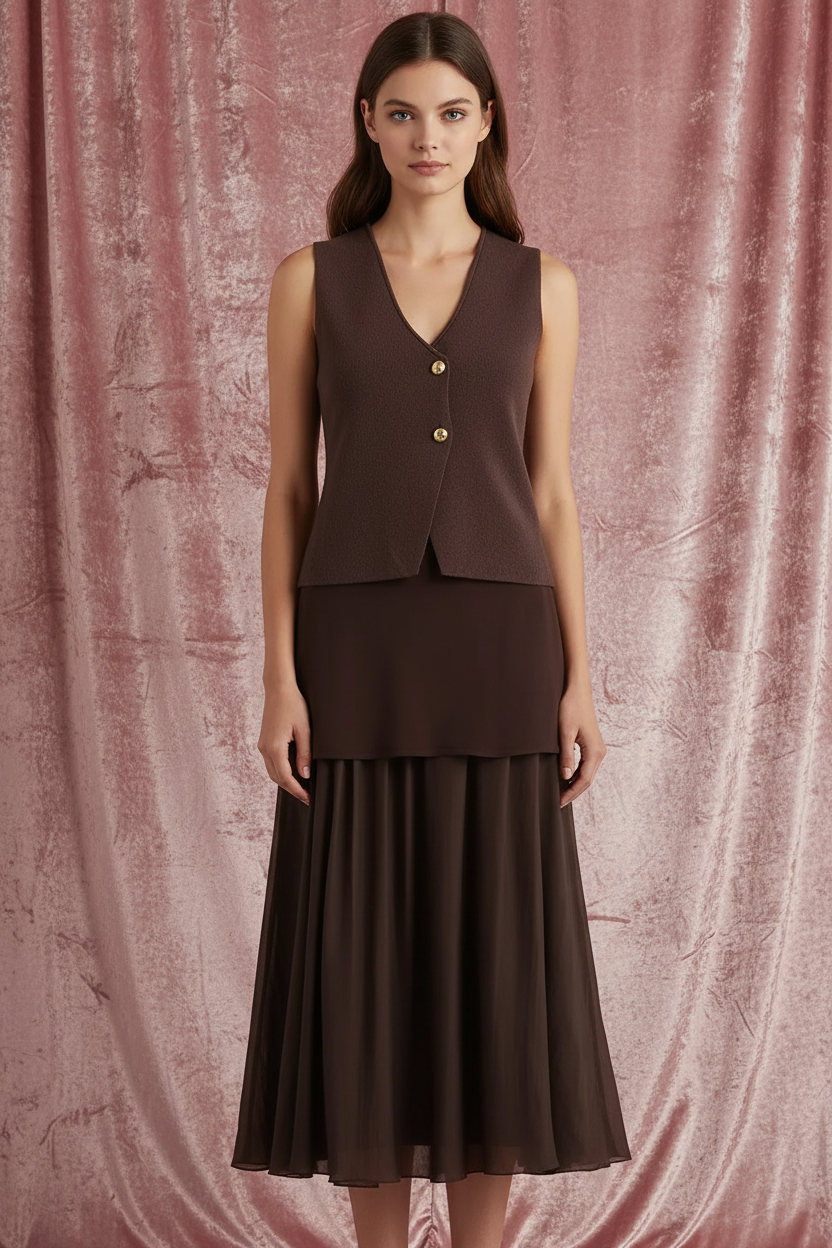 Rode V-Hals Top & High Waist Rok Set