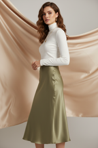 High Waist Satijnen Midi Rok