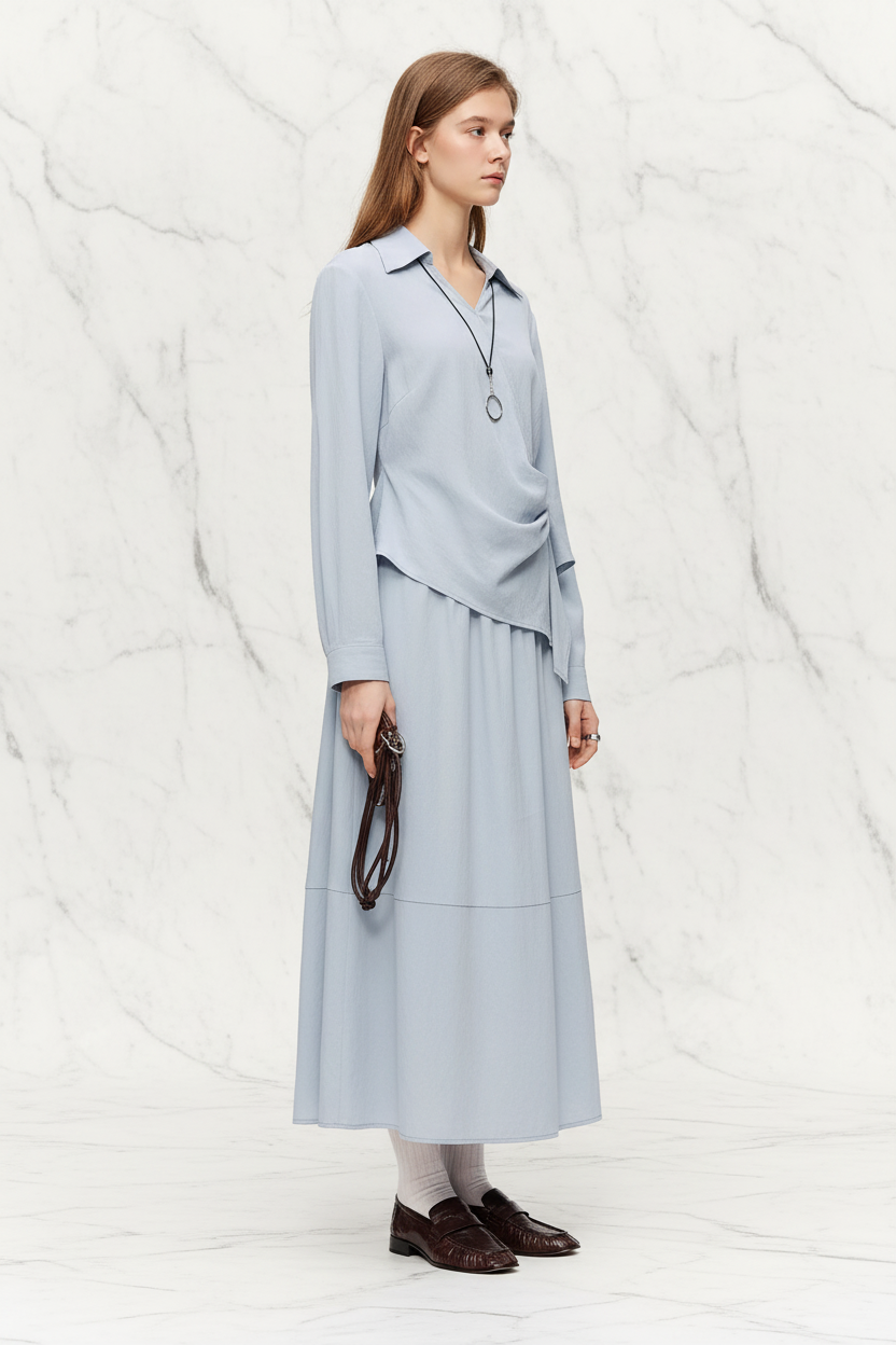 V-Hals Shirt & High Waist Rok Set