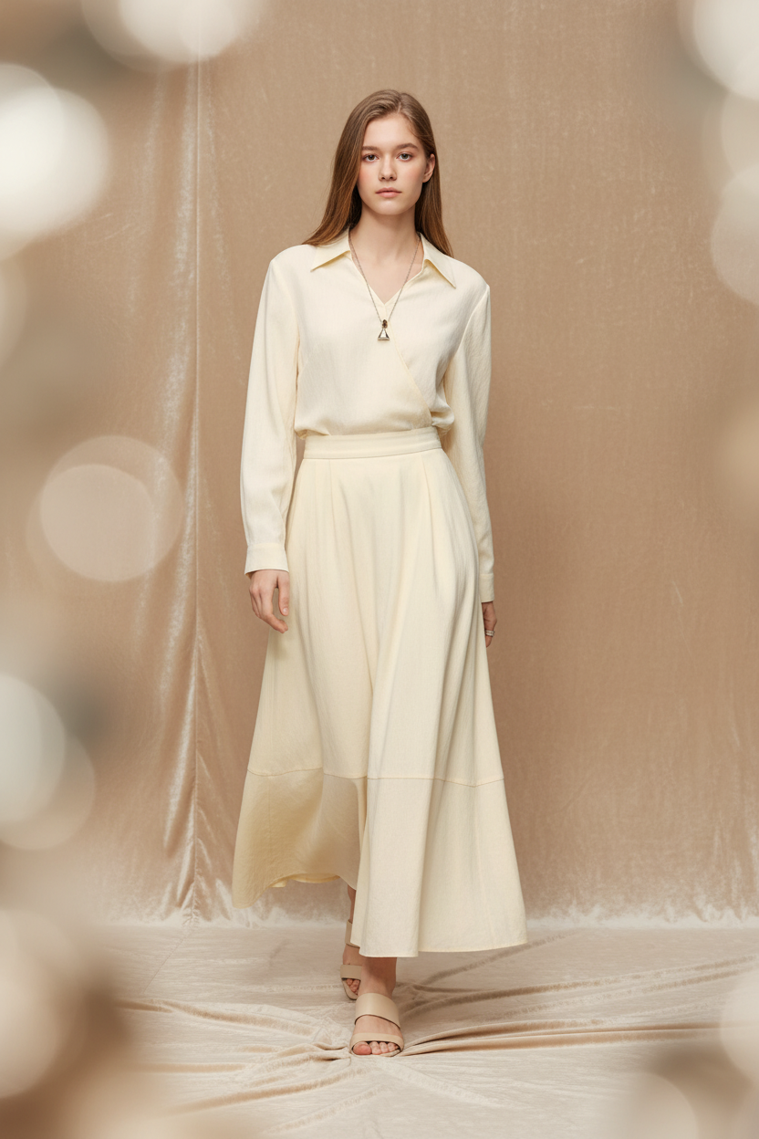 V-Hals Shirt & High Waist Rok Set