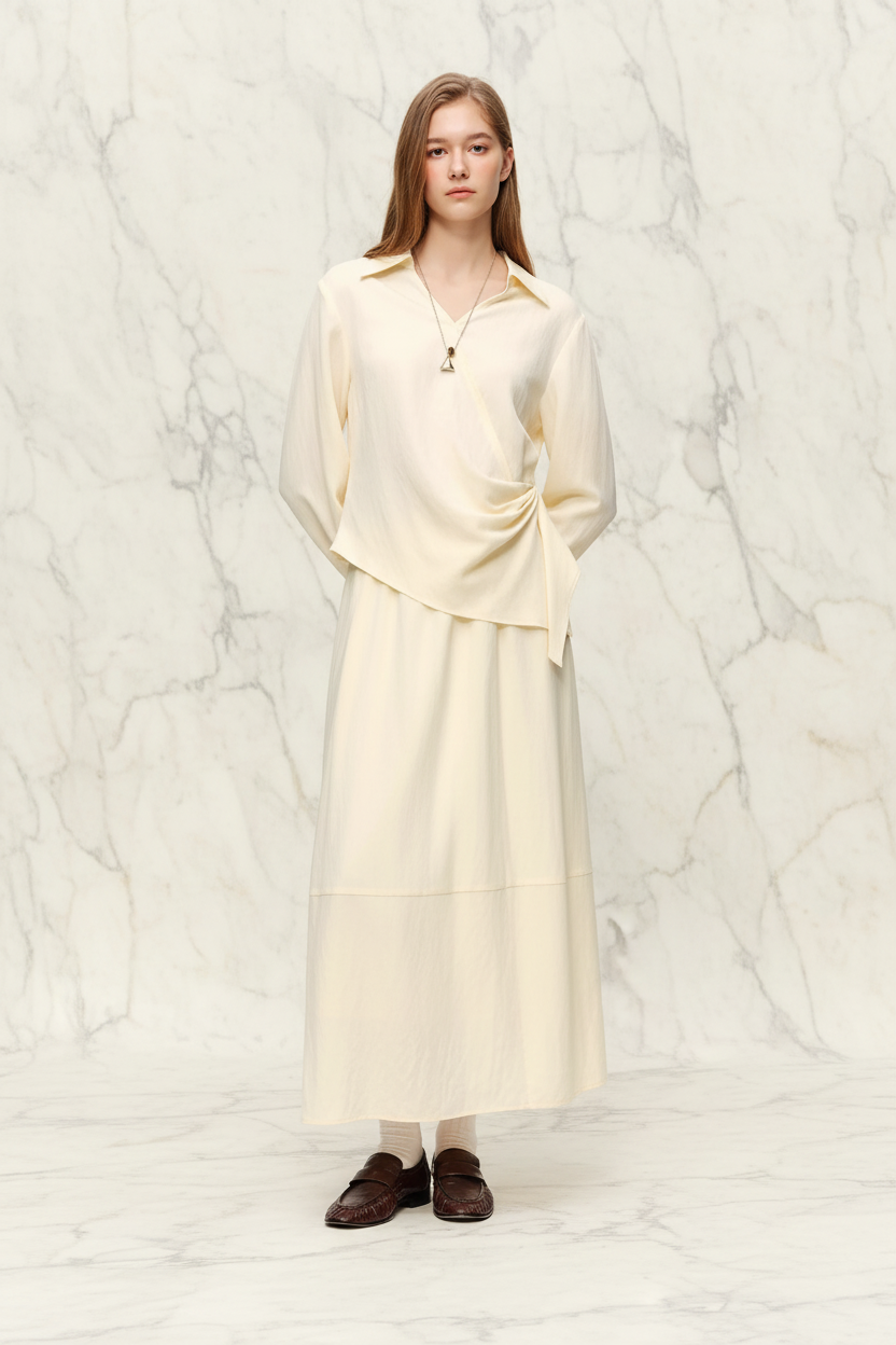 V-Hals Shirt & High Waist Rok Set