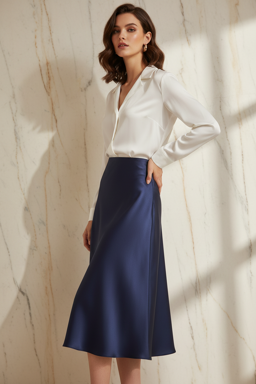 High Waist Satijnen Midi Rok