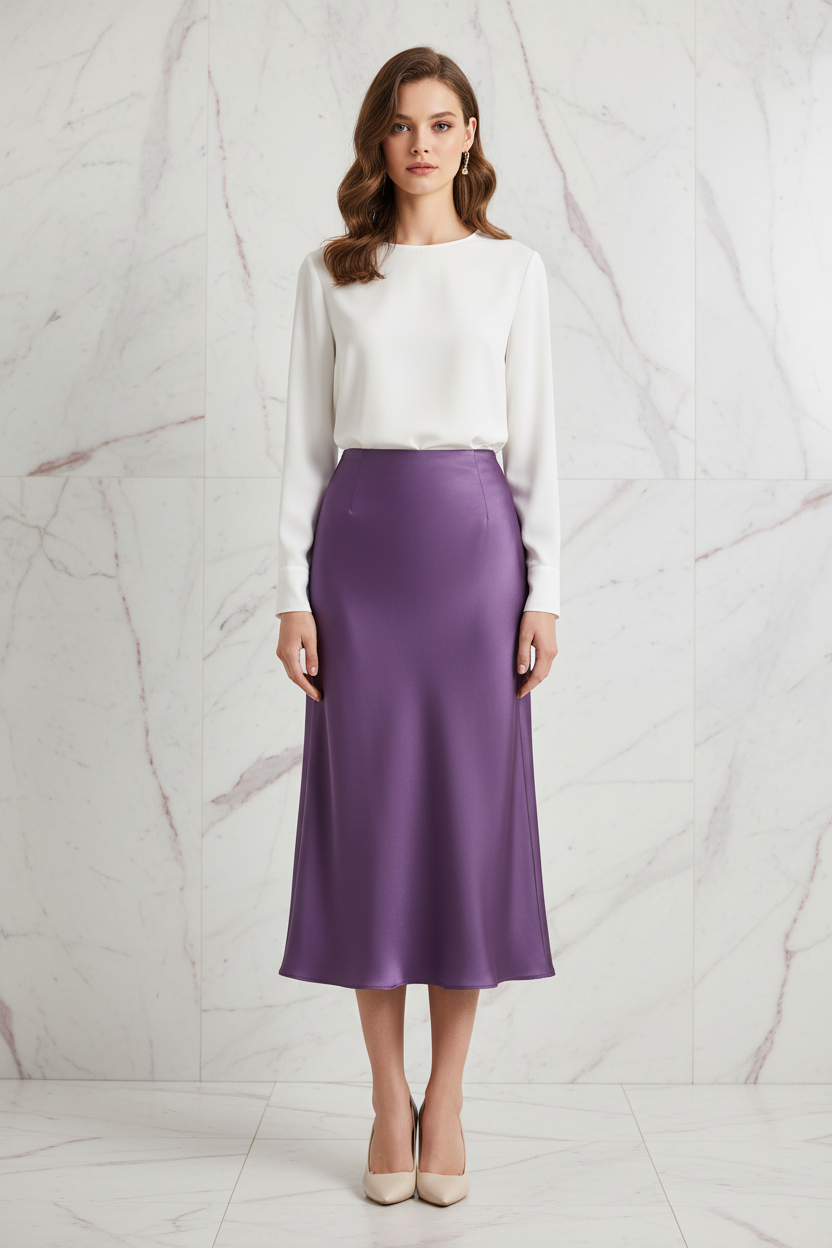 High Waist Satijnen Midi Rok