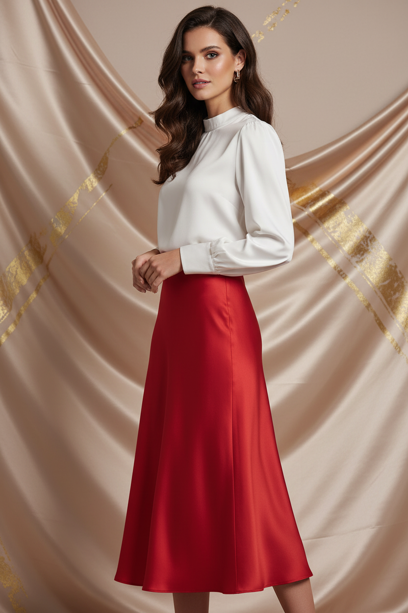 High Waist Satijnen Midi Rok