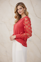Scarlet Bloom Lace Blouse