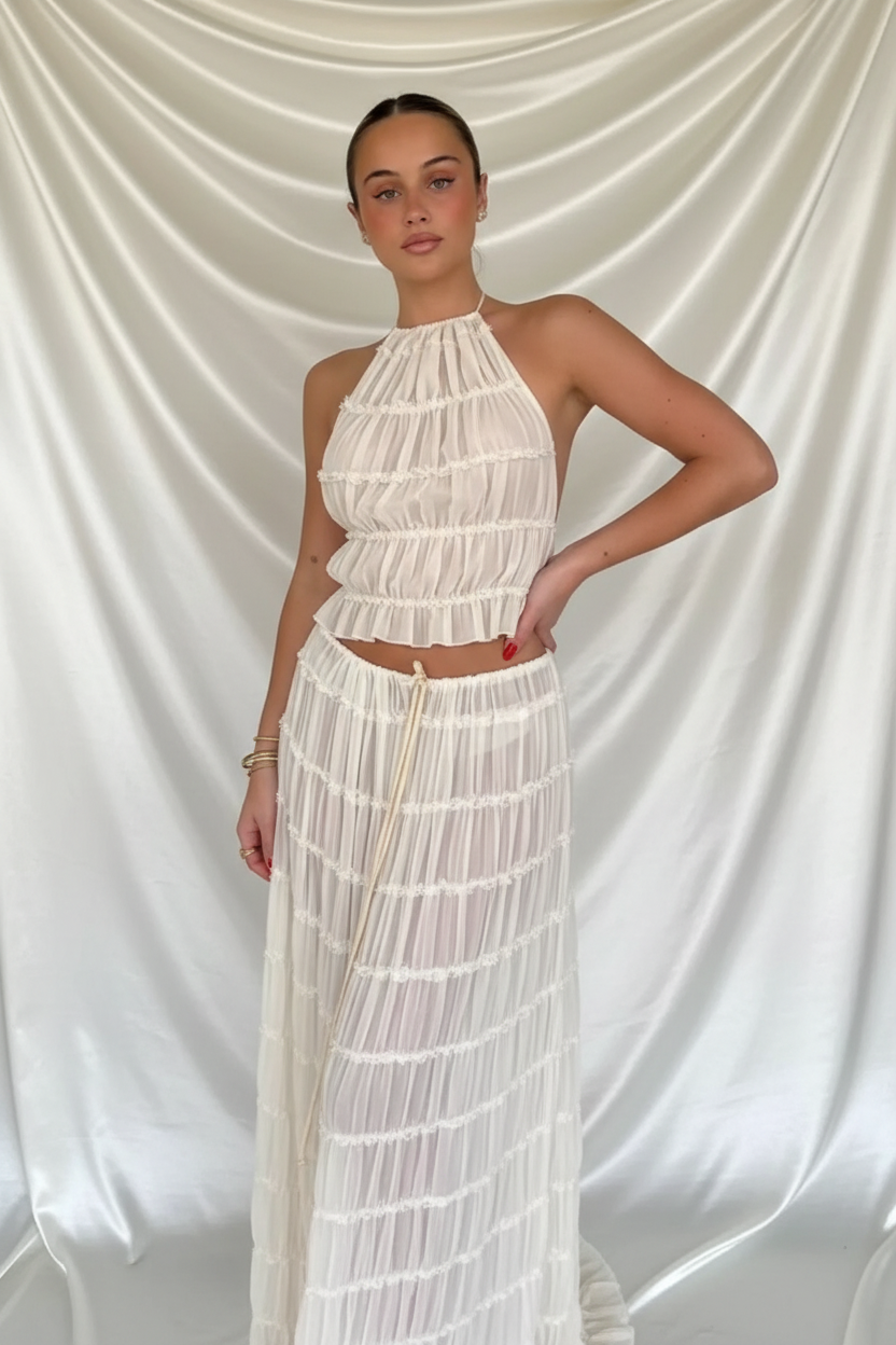 Bohemian 2-Delige Dames Set – Haltertop & Maxi Rok