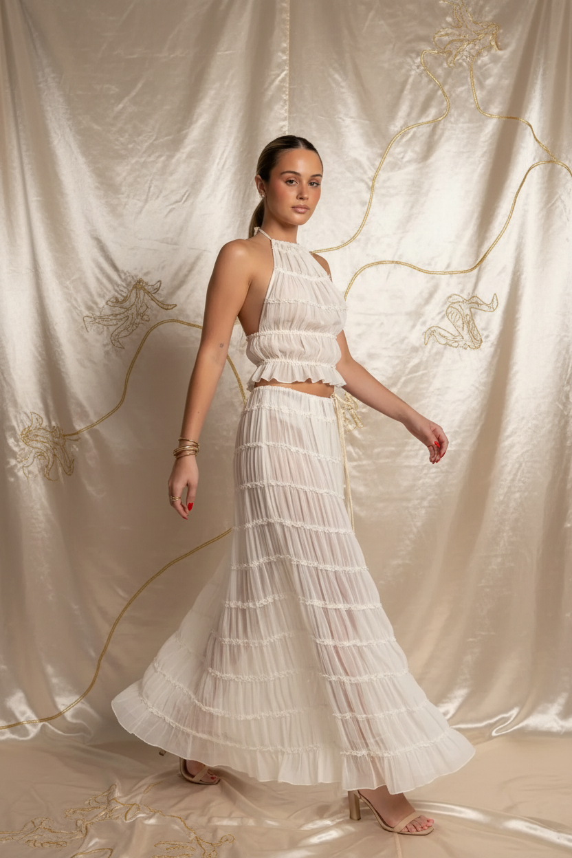 Bohemian 2-Delige Dames Set – Haltertop & Maxi Rok