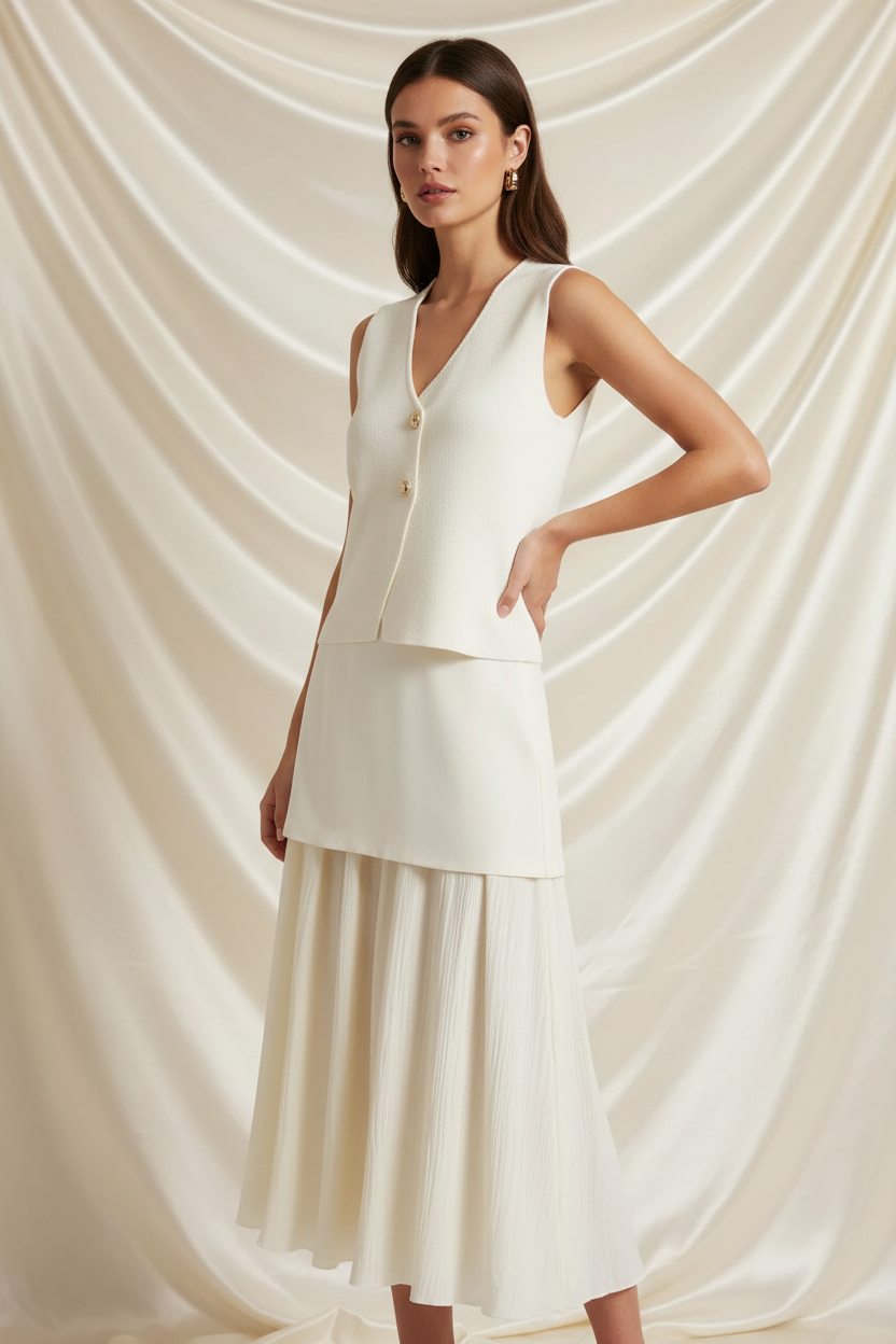 Rode V-Hals Top & High Waist Rok Set
