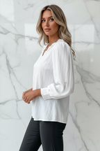 Casual Top met V-Hals, Lange Mouwen en Kant