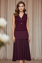 Rode V-Hals Top & High Waist Rok Set